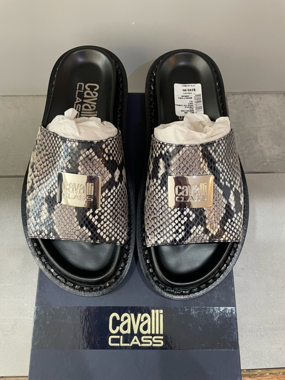 NEW Cavalli Class Men’s Snakeskin Print Slides Sandals Size 43.5 US 10.5 $480